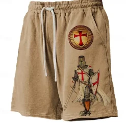 Hot OUKU Men's Knights Templar 3D Print Cross Board Shorts Swim Shorts Swim Trunks Mid Waist Hawaiian Casual Holiday Beach Drawstring with Mesh lining Elastic Waist Designer Clothing Apparel