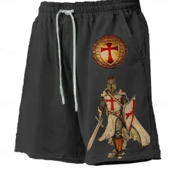 Hot OUKU Men's Knights Templar 3D Print Cross Board Shorts Swim Shorts Swim Trunks Mid Waist Hawaiian Casual Holiday Beach Drawstring with Mesh lining Elastic Waist Designer Clothing Apparel