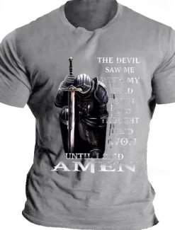 Discount OUKU Men's Knights Templar Quotes & Sayings T Shirt Graphic Tee Cotton Short Sleeve Graphic Shirt Black Blue Light Grey Comfortable Tee Vacation Daily Wear Fashion Designer Clothing