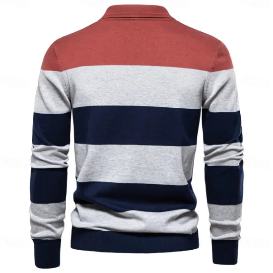 Hot OUKU Men's Knit Color Block Half Zip Knitwear Elegant Christmas Gifts Home Clothing Apparel Fall Winter Navy Blue Orange S M L