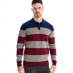 Hot OUKU Men's Knit Color Block Half Zip Knitwear Elegant Christmas Gifts Home Clothing Apparel Fall Winter Navy Blue Orange S M L