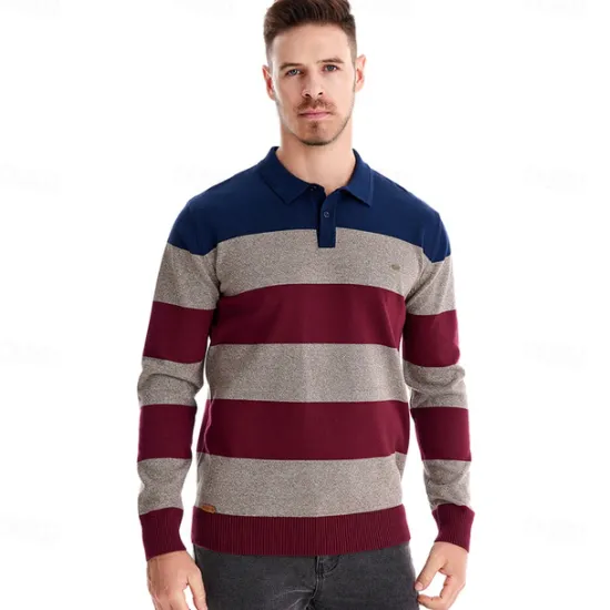 Hot OUKU Men's Knit Color Block Half Zip Knitwear Elegant Christmas Gifts Home Clothing Apparel Fall Winter Navy Blue Orange S M L