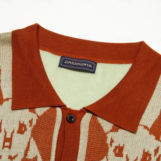 Hot OUKU Men's Knit Polo Sweater Golf Shirt Daily Wear Shirt Collar Short Sleeves Stylish Vintage Style Striped Knitted Summer Winter Regular Fit Black White Navy Blue Green Coffee Knit Polo Sweater