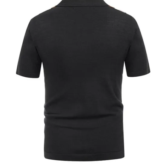 Online OUKU Men's Knit Polo Sweater Golf Shirt Causal Polo Collar Button Short Sleeves Vintage Style Old Money Style Stripe Button Front Summer Spring Black Brown Dark Blue Knit Polo Sweater