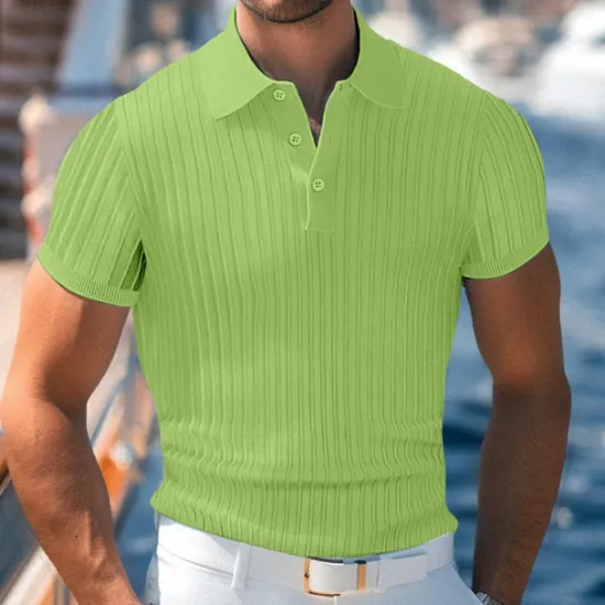Best OUKU Men's Knit Polo Sweater Golf Shirt Business Casual Classic Short Sleeve Basic Modern Color Block Button Summer Spring Light Blue Pink Green Knit Polo Sweater