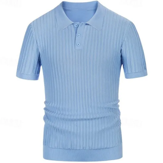 Best OUKU Men's Knit Polo Sweater Golf Shirt Business Casual Classic Short Sleeve Basic Modern Color Block Button Summer Spring Light Blue Pink Green Knit Polo Sweater