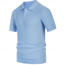 Best OUKU Men's Knit Polo Sweater Golf Shirt Business Casual Classic Short Sleeve Basic Modern Color Block Button Summer Spring Light Blue Pink Green Knit Polo Sweater