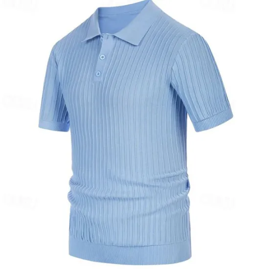 Best OUKU Men's Knit Polo Sweater Golf Shirt Business Casual Classic Short Sleeve Basic Modern Color Block Button Summer Spring Light Blue Pink Green Knit Polo Sweater