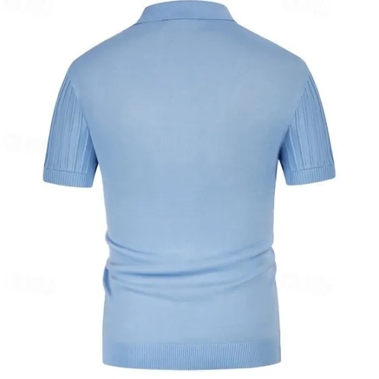 Best OUKU Men's Knit Polo Sweater Golf Shirt Business Casual Classic Short Sleeve Basic Modern Color Block Button Summer Spring Light Blue Pink Green Knit Polo Sweater