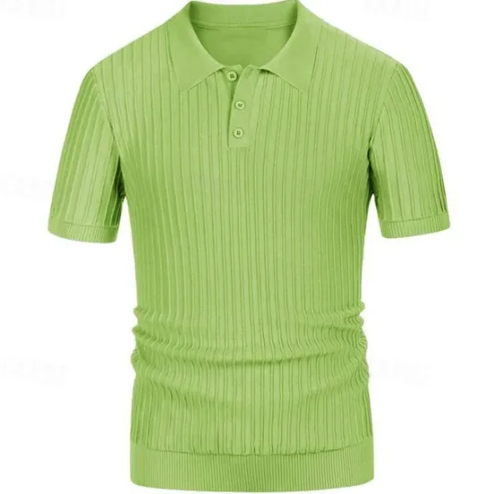 Best OUKU Men's Knit Polo Sweater Golf Shirt Business Casual Classic Short Sleeve Basic Modern Color Block Button Summer Spring Light Blue Pink Green Knit Polo Sweater