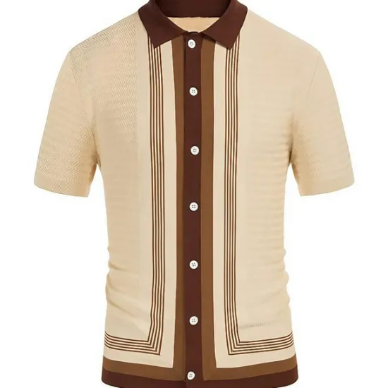 Best OUKU Men's Knit Polo Sweater Polo Shirt Street Casual Button Classic Short Sleeve Fashion Casual Graphic Striped Button Front Summer Spring Fall Regular Fit Navy Blue Green Khaki Knit Polo Sweater