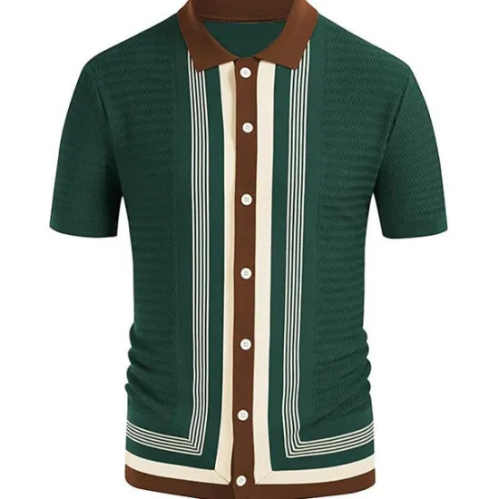 Best OUKU Men's Knit Polo Sweater Polo Shirt Street Casual Button Classic Short Sleeve Fashion Casual Graphic Striped Button Front Summer Spring Fall Regular Fit Navy Blue Green Khaki Knit Polo Sweater
