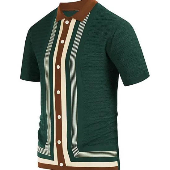 Best OUKU Men's Knit Polo Sweater Polo Shirt Street Casual Button Classic Short Sleeve Fashion Casual Graphic Striped Button Front Summer Spring Fall Regular Fit Navy Blue Green Khaki Knit Polo Sweater