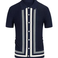 Best OUKU Men's Knit Polo Sweater Polo Shirt Street Casual Button Classic Short Sleeve Fashion Casual Graphic Striped Button Front Summer Spring Fall Regular Fit Navy Blue Green Khaki Knit Polo Sweater