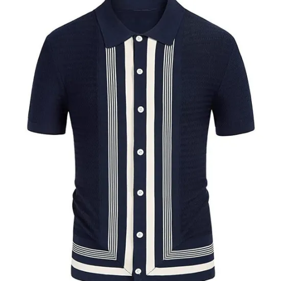 Best OUKU Men's Knit Polo Sweater Polo Shirt Street Casual Button Classic Short Sleeve Fashion Casual Graphic Striped Button Front Summer Spring Fall Regular Fit Navy Blue Green Khaki Knit Polo Sweater