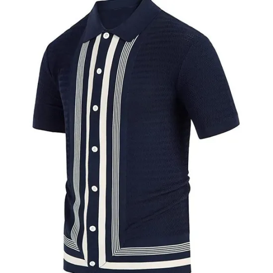 Best OUKU Men's Knit Polo Sweater Polo Shirt Street Casual Button Classic Short Sleeve Fashion Casual Graphic Striped Button Front Summer Spring Fall Regular Fit Navy Blue Green Khaki Knit Polo Sweater
