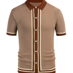Best OUKU Men's Knit Polo Sweater Polo Shirt Street Casual Button Classic Short Sleeve Fashion Casual Graphic Striped Button Front Summer Spring Fall Regular Fit Navy Blue Green Khaki Knit Polo Sweater