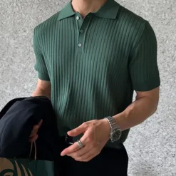 New OUKU Men's Knit Polo Sweater Polo Business Daily Lapel Short Sleeves Stylish Classic Plain Knitted Summer Spring Black Green Coffee Knit Polo Sweater