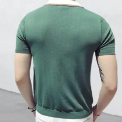 Online OUKU Men's Knit Polo Sweater Polo Shirts Street Casual Button Classic Short Sleeve Beach Solid / Plain Color Buttons Summer Spring Fall Black Knit Polo Sweater Green