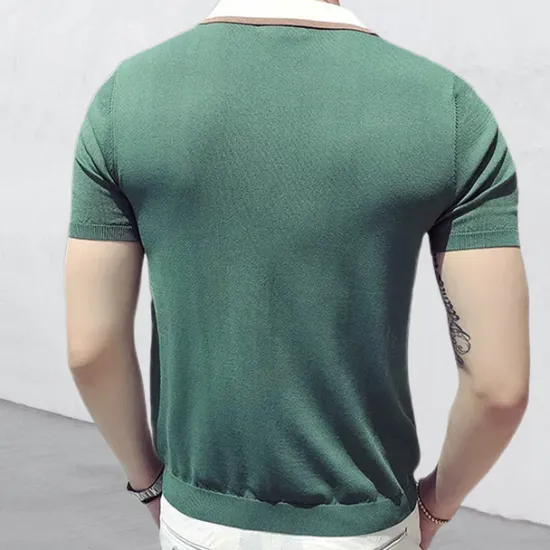 Online OUKU Men's Knit Polo Sweater Polo Shirts Street Casual Button Classic Short Sleeve Beach Solid / Plain Color Buttons Summer Spring Fall Black Knit Polo Sweater Green
