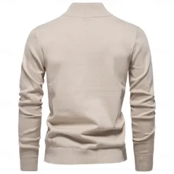 Sale OUKU Men's Knit Solid Color Half Zip Knitwear Elegant Christmas Gifts Home Clothing Apparel Fall Winter Light Grey Beige S M L