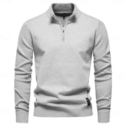 Sale OUKU Men's Knit Solid Color Half Zip Knitwear Elegant Christmas Gifts Home Clothing Apparel Fall Winter S M L Light Grey