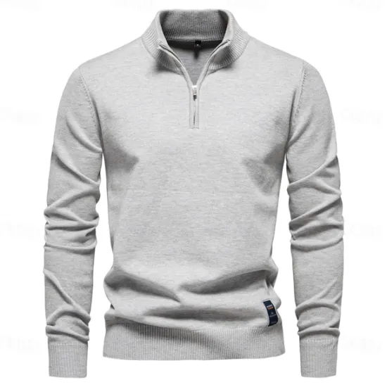 Sale OUKU Men's Knit Solid Color Half Zip Knitwear Elegant Christmas Gifts Home Clothing Apparel Fall Winter S M L Light Grey