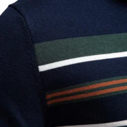 Outlet OUKU Men's Knit Striped Half Zip Knitwear Elegant Christmas Gifts Home Clothing Apparel Bishop Sleeve Fall Winter Navy Blue Dark Green S M L