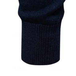 Outlet OUKU Men's Knit Striped Half Zip Knitwear Elegant Christmas Gifts Home Clothing Apparel Bishop Sleeve Fall Winter Navy Blue Dark Green S M L