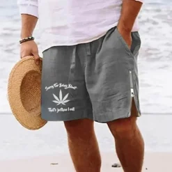 Clearance OUKU Men's Leaf Letter Shorts Summer Shorts Beach Shorts Mid Waist Hawaiian Casual Daily Holiday Going out Zipper Drawstring Elastic Waist Designer Clothing Apparel