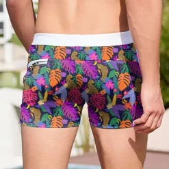 Best OUKU Men's Leaf Plants Flower / Floral Swimming Trunks Board Shorts Swim Shorts Mid Waist Fashion Designer Surfing Holiday Beach Pocket Drawstring Elastic Waist Designer Clothing Apparel