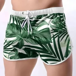 Online OUKU Men's Leaf Plants Swim Shorts Board Shorts Swimming Trunks Mid Waist Fashion Designer Athletic Leisure Sports Holiday Beach Pocket Drawstring Elastic Waist Designer Clothing Apparel Green