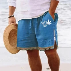 Sale OUKU Men's Leaf Shorts Summer Shorts Beach Shorts Mid Waist Hawaiian Casual Daily Holiday Going out Zipper Drawstring Elastic Waist Designer Clothing Apparel