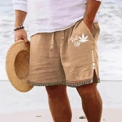 Sale OUKU Men's Leaf Shorts Summer Shorts Beach Shorts Mid Waist Hawaiian Casual Daily Holiday Going out Zipper Drawstring Elastic Waist Designer Clothing Apparel