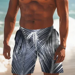 Discount OUKU Men's Leaf Tropical Plants Swimming Trunks Board Shorts Shorts Mid Waist Fashion Streetwear Designer Casual Daily Holiday Pocket Drawstring Elastic Waist Designer Clothing Apparel