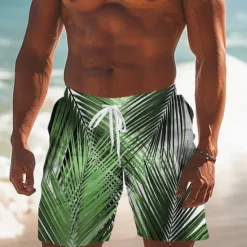 Discount OUKU Men's Leaf Tropical Plants Swimming Trunks Board Shorts Shorts Mid Waist Fashion Streetwear Designer Casual Daily Holiday Pocket Drawstring Elastic Waist Designer Clothing Apparel