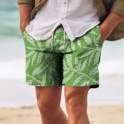 Online OUKU Men's Leaf Tropical Plants Swim Trunks Swim Shorts Board Shorts Mid Waist Vacation Hawaiian Holiday Vacation Holiday Beach Drawstring with Mesh lining Elastic Waist Designer Clothing Apparel