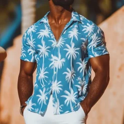Best OUKU Men's Leaf Tropical Summer Hawaiian Shirt Aloha Shirt Short Sleeve Hawaiian Vacation Summer Spring Turndown Button Up White Blue Orange Green