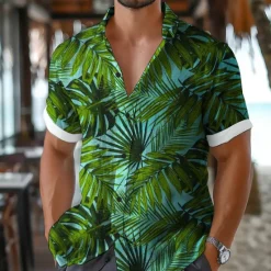 Hot OUKU Men's Leaf Tropical Tropical Plants Shirt Summer Hawaiian Shirt Aloha Shirt Short Sleeve Shirt Turndown Vacation Hawaiian Resort Style Outdoor Vacation Beach Blue Fuchsia Orange S M L