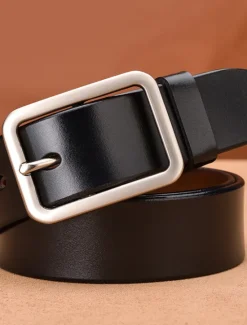 Online OUKU Men's Leather Belt Casual Belt Black Red Dermis Retro Traditional Plain Daily Wear Going out Weekend