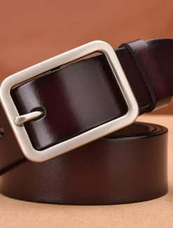 Online OUKU Men's Leather Belt Casual Belt Black Red Dermis Retro Traditional Plain Daily Wear Going out Weekend