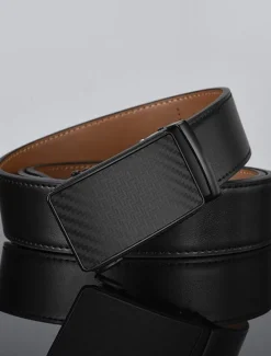 Outlet OUKU Men's Leather Belt 35mm Wide Ratchet Belt Dress Belt Black Cowhide Stylish Casual Gentleman Plain Meet Almost Any Occasion and Outfit