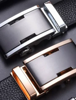 New OUKU Men's Leather Belt Ratchet Belt Silver Gold Dermis Retro Traditional Plain Daily Wear Going out Weekend