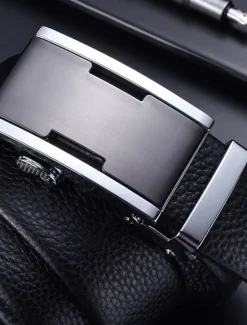 New OUKU Men's Leather Belt Ratchet Belt Silver Gold Dermis Retro Traditional Plain Daily Wear Going out Weekend