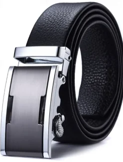 New OUKU Men's Leather Belt Ratchet Belt Silver Gold Dermis Retro Traditional Plain Daily Wear Going out Weekend