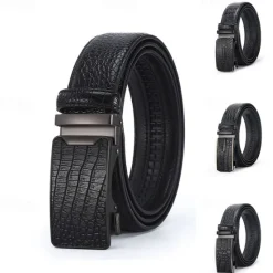 OUKU Men's Leather Belt Tactical Belt Black 1# Black 2# Cowhide Plain Daily Wear Going out Weekend