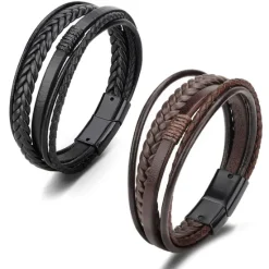 Best OUKU Men's Leather Bracelet Classic Imagine Stylish Simple Ethnic Fashion Casual / Sporty Leatherette Bracelet Jewelry Black / Brown For School Gift Daily Prom Festival