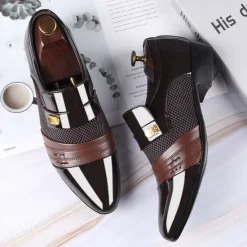 Best OUKU Men's Leather Dress Shoes with Embossed Crocodile Pattern and Black Accents for Formal and Business Wear