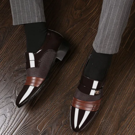 Best OUKU Men's Leather Dress Shoes with Embossed Crocodile Pattern and Black Accents for Formal and Business Wear