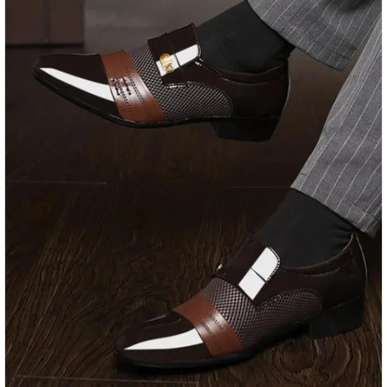 Best OUKU Men's Leather Dress Shoes with Embossed Crocodile Pattern and Black Accents for Formal and Business Wear